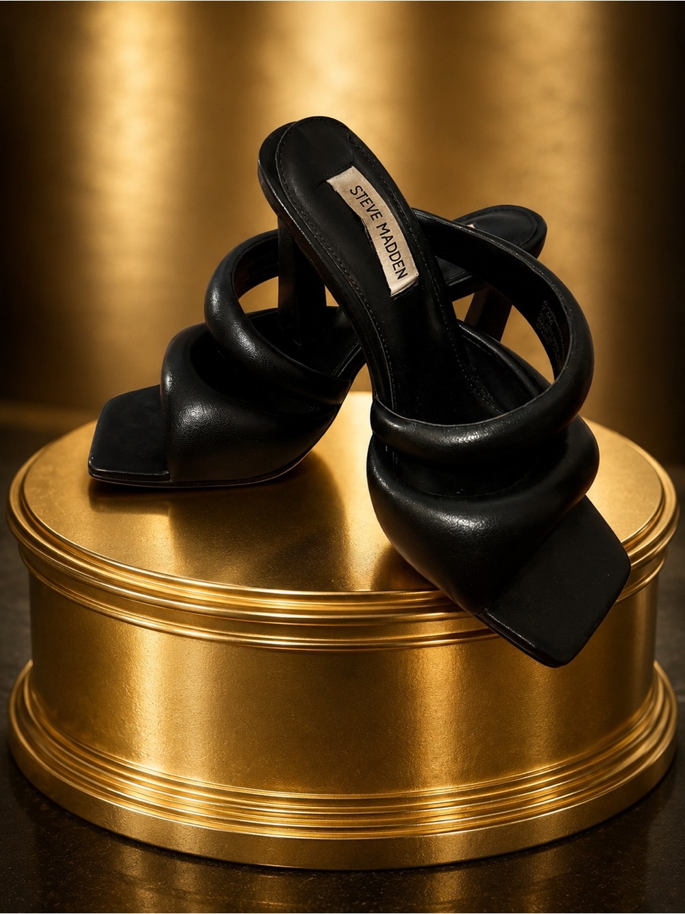 🖤Steve Madden Black Padded Double-Band Heeled Sandals